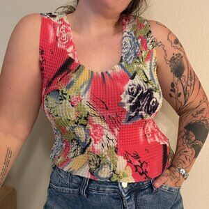 Vintage Nicola Floral Micro Pleat Crinkle Tank Top